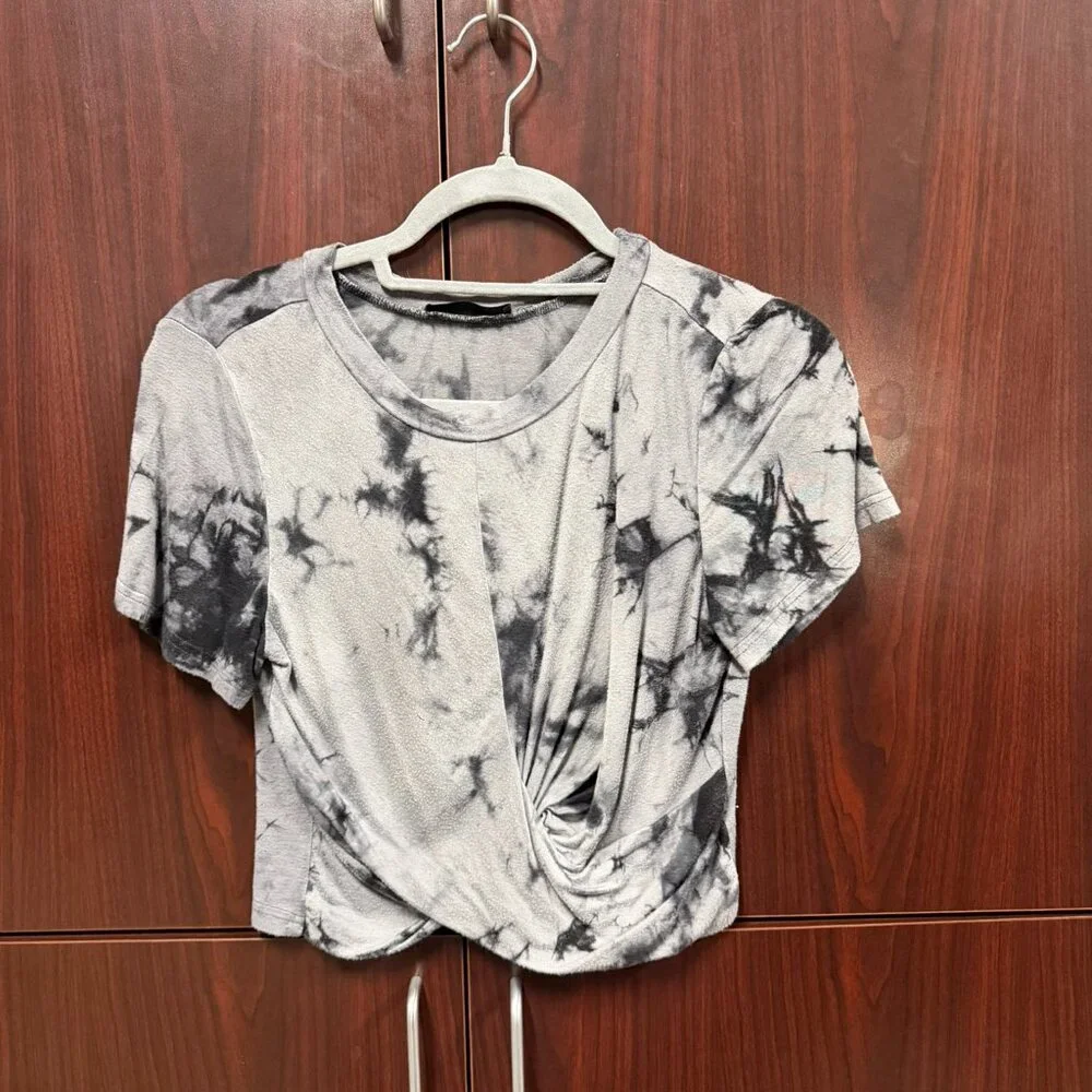 Gray/Dark Gray Tie Dye Cross Crop Top - Women's Medium - Picture 1 of 2
